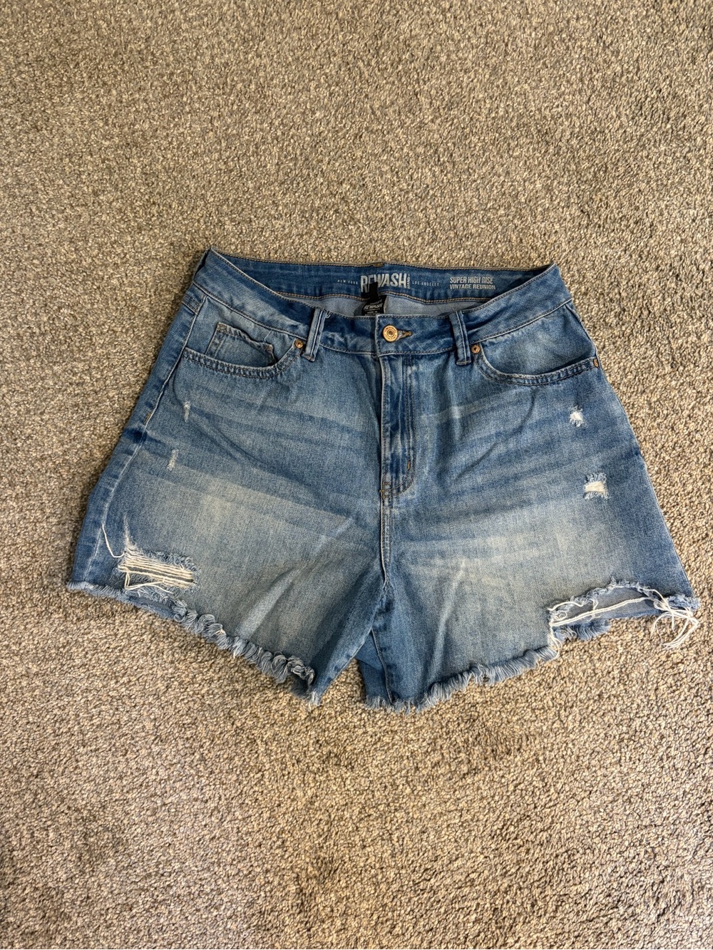 Rewash Distressed Mid-Blue Denim Shorts